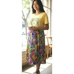 Yellow Tropical Floral Midi Dress - Casual Summer Style